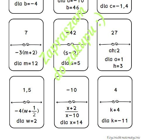 Domino - obliczanie wartości liczbowych wyrażeń algebraicznych.