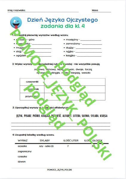 Dzień Języka Ojczystego - zadania dla kl. 4
