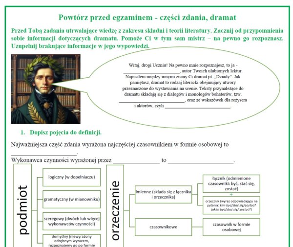Powtórz przed egzaminem - części zdania, dramat