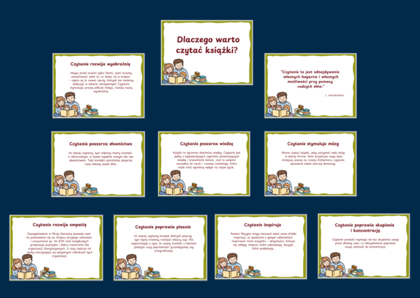 DLACZEGO WARTO CZYTAĆ KSIĄŻKI? - zalety czytania - Dzień Książki – BIBLIOTEKA - gazetka – wersja 3
