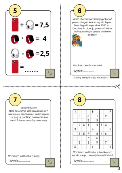 Karty pracy- matematyka klasa 4
