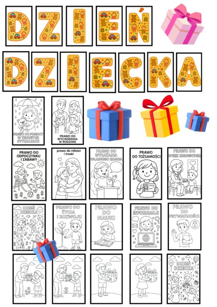 🎈 DZIEŃ DZIECKA – 30 stron - napis i kolorowanki prawa dziecka 🎈