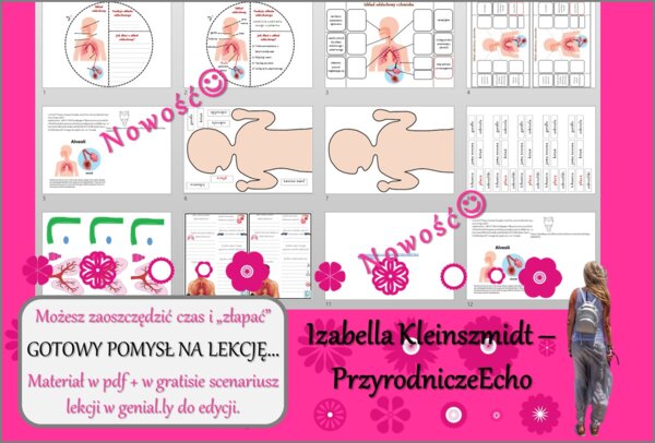 Karta pracy/stacje zadaniowe/materiał do lekcji do tematu „Układ oddechowy zapewnia wymianę gazową” w pdf. W gratisie niekomercyjny scenariusz lekcji/pomysł na lekcję w programie genial.ly do edycji. Przyroda 4. Dział „Odkrywamy tajemnice ciała człowieka