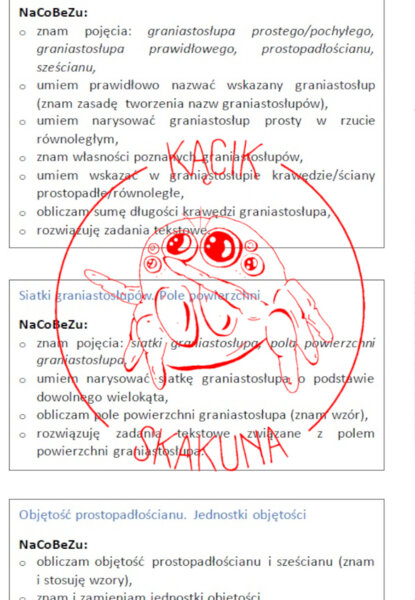 MATEMATYKA KL.7: NaCoBeZu (Zeszyt OK) - gotowe wklejki do zeszytu z możliwością zaznaczania przez uczniów poziomu zrozumienia danego zagadnienia