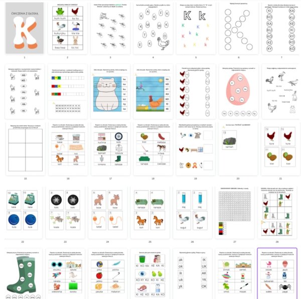 DUŻA paczka ćwiczeń GŁOSKI K W nagłosie, śródgłosie, wygłosie