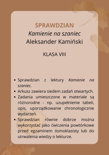 Kamienie na szaniec - sprawdzian