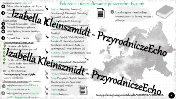 Sketchnotka - notatka „Położenie i ukształtowanie powierzchni Europy” wykonana w power point do edycji. Geografia 6; „Środowisko przyrodnicze i ludność Europy”