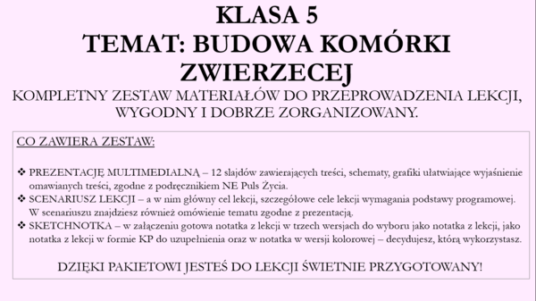 Budowa komórki zwierzęcej - klasa 5 - pakiet