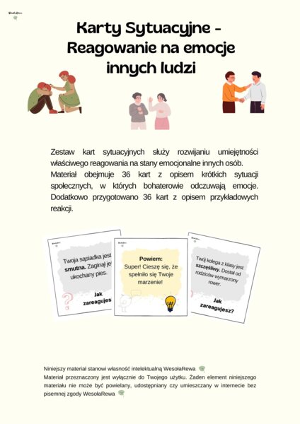 Karty Sytuacyjne -  Reagowanie na emocje innych ludzi