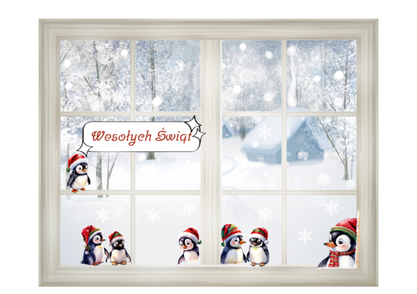 Dekoracja świąteczna bożonarodzeniowa na okno - Pingwinki