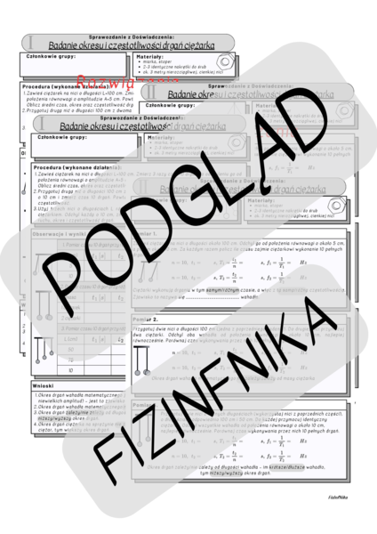 Sprawozdanie z doświadczenia - badanie okresu i częstotliwości drgań wahadła (ciężarka na nici) - WERSJA DŁUŻSZA I KRÓTSZA