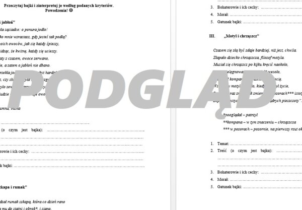 BAJKI IGNACEGO KRASICKIEGO - SPRAWDZIAN