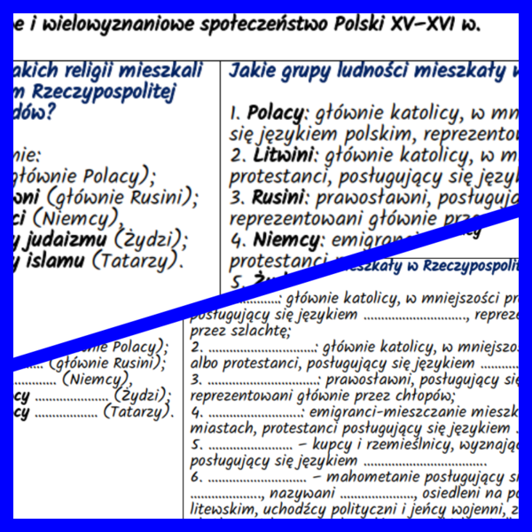 Wielonarodowe i wielowyznaniowe społeczeństwo Polski XV–XVI w. - notatki i karta pracy