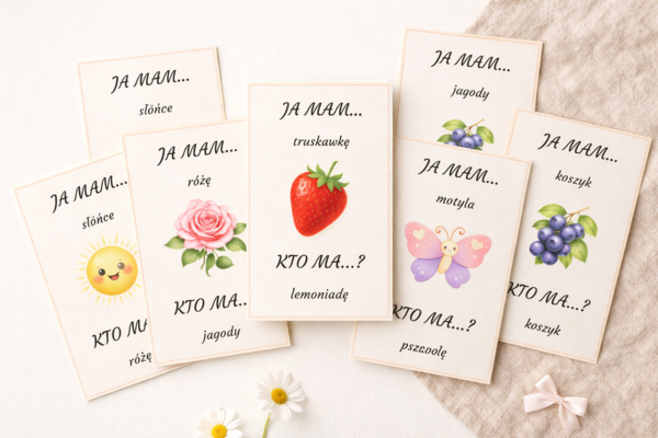 Karty „Ja mam… kto ma…?” – róże, jagody i lato