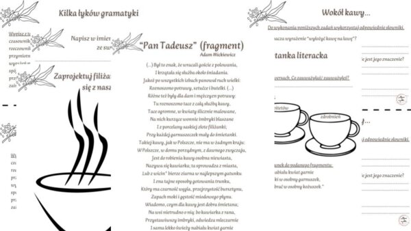 "Pan Tadeusz" - fragment o kawie, karty pracy