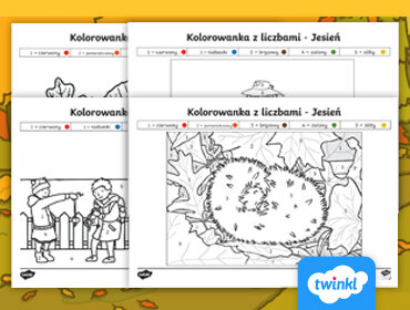 Jesień: Kolorowanki z liczbami