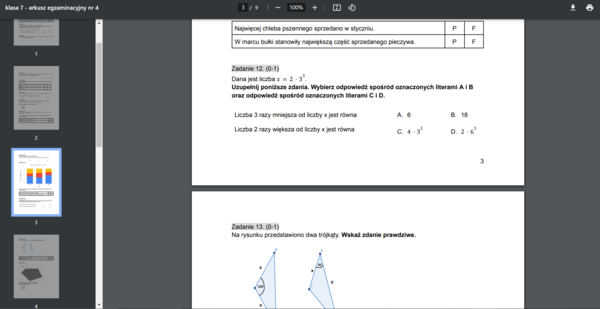 Arkusz egzaminacyjny nr 4 - klasa 7