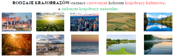 Rodzaje krajobrazów-karta pracy