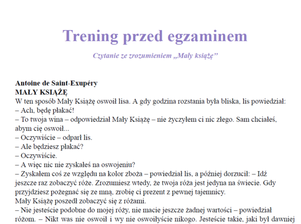 Trening przed egzaminem - ,,Mały książę''