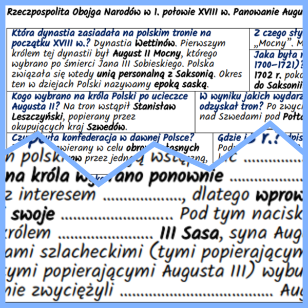 Rzeczpospolita Obojga Narodów w 1. połowie XVIII w. Panowanie Augusta II Mocnego i Augusta III – notatki i karta pracy