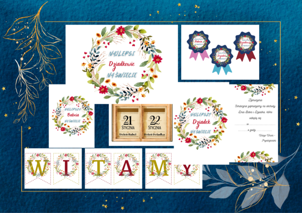 Dzień Babci i Dziadka (dekoracje, girlanda, zaproszenie, order dla najlepszych dziadków)