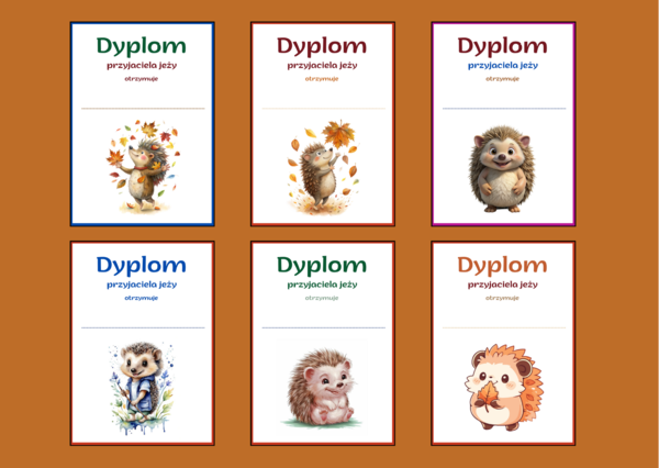 DZIEŃ JEŻA – dyplomy – 11 wersji – biblioteka – świetlica