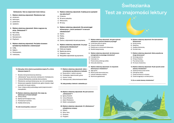 Świtezianka - test ze znajomości treści lektury