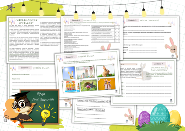 Czytanie ze zrozumieniem. Stacje zadaniowe. Wielkanocna gwiazda. Zając. Wielkanoc. Klasa 6. Klasa 7. Klasa 8