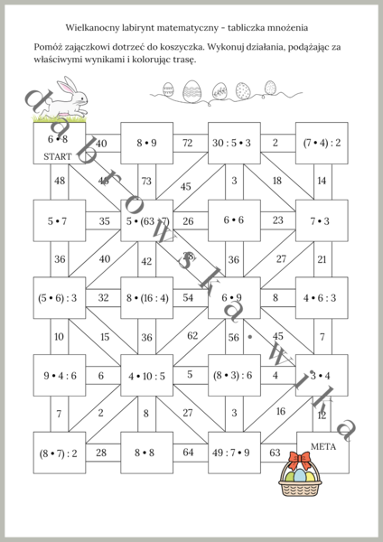 Wielkanocny labirynt matematyczny - tabliczka mnożenia