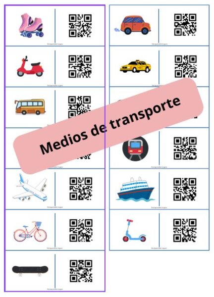 Domino obrazkowe z kodami QR! (Los medios de transporte - środki transportu)