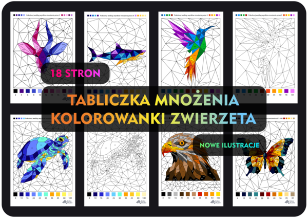 Kolorowanka według wyników mnożenia- VOL 2- zestaw na dzień tabliczki mnożenia, mnożenie 1-100, wielokrotności, tabliczka mnożenia