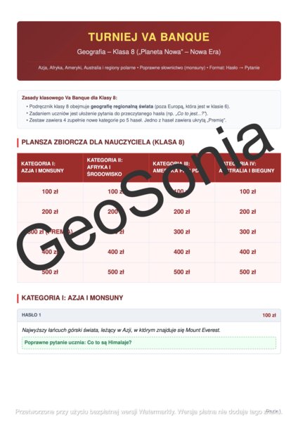 Gra Va Banque geografia klasa 8