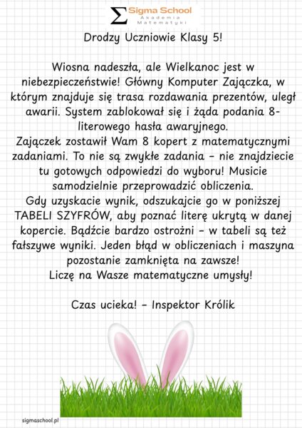 Wielkanocny Escape Room Matematyczny - Klasa 5 (Uratuj Święta z Zajączkiem!)