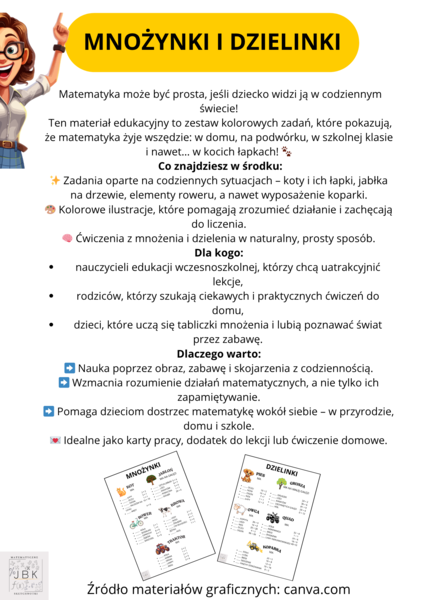 Mnożynki i dzielinki matematyczne - idealny materiał dla klas 1-3