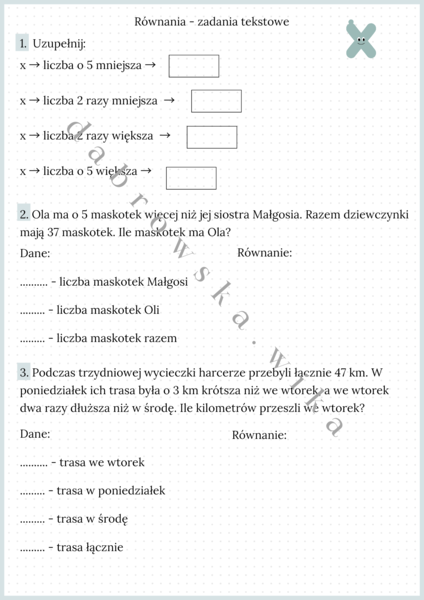 Równania - zadania tekstowe