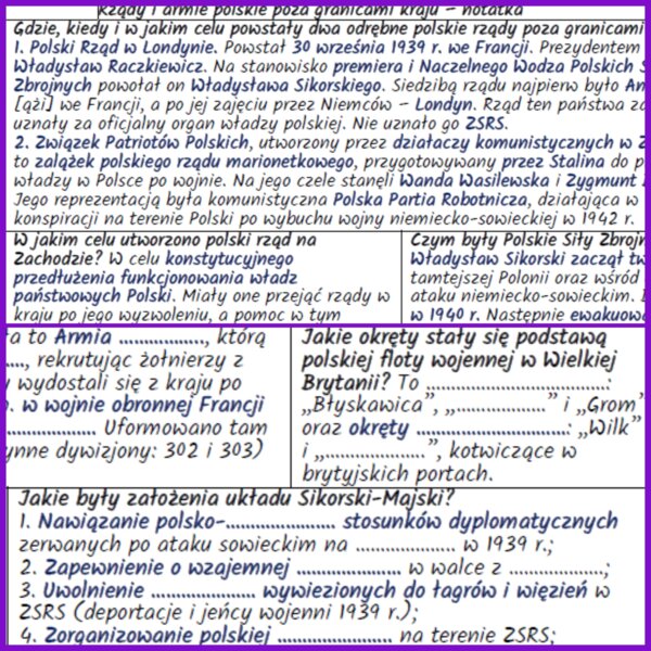 Rządy i armie polskie poza granicami kraju – notatki i karta pracy