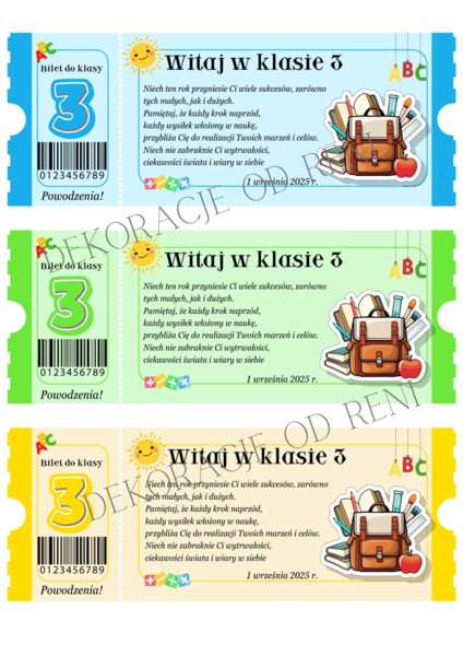 Powitalny Bilet do klasy 3