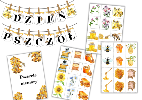 MIĘDZYNARODOWY DZIEŃ PSZCZÓŁ - 20 maja - napis i memory.
