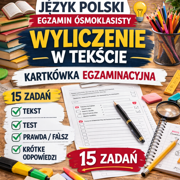 📚 Wyliczenie – kartkówka egzaminacyjna | powtórka przed egzaminem ósmoklasisty (15 zadań)