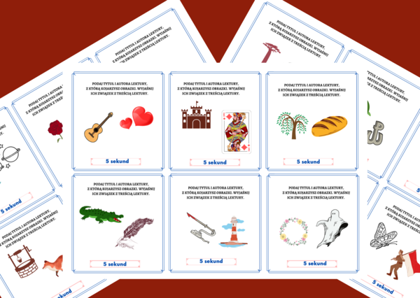LEKTUROWE KALAMBURY OBRAZKOWE - gra "5 sekund" - egzamin - lektury kl.7-8