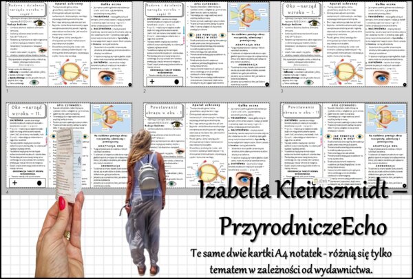 Książeczka/broszurka/notatka/sketchnotka/wklejka/ściąga dla ucznia/przypomnienie dla nauczyciela - w pdf. – „Powstawanie obrazu w oku”, „Oko –narząd wzroku”, „Budowa i działanie narządu wzroku”. Biologia 7. Dział „Narządy zmysłów”. Na podstawie wydawnict