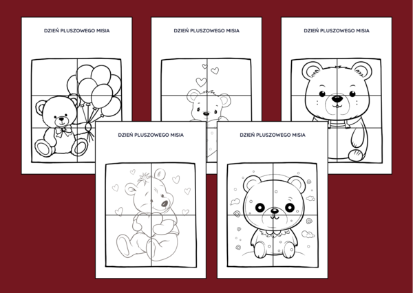 DZIEŃ PLUSZOWEGO MISIA – biblioteka – świetlica – przedszkole - UKŁADANKA - układanki - puzzle - kolorowanka - 10 szt.