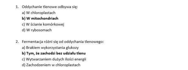 Test 4- Organizacja i chemizm życia