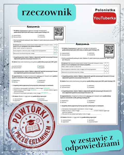 Rzeczownik - zadania przed egzaminem