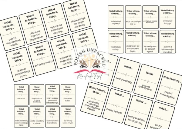 88 kart powtórkowych do egzaminu ósmoklasisty E8, grywalizacja, lektury obowiązkowe