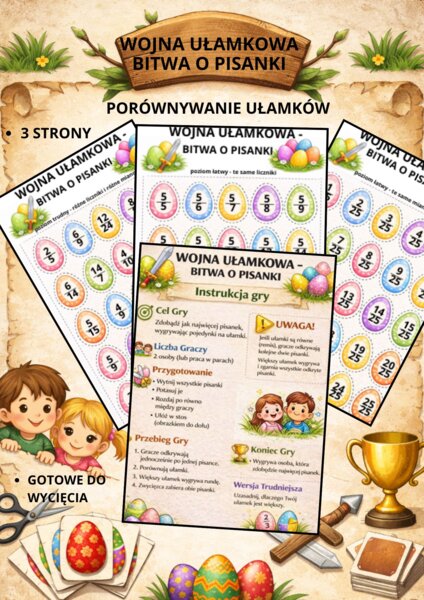 Wojna ułamkowa – bitwa o pisanki 🥚 | Porównywanie ułamków | Ułamki zwykłe I Gra matematyczna | Wielkanocna matematyka I Klasa 4–5 I