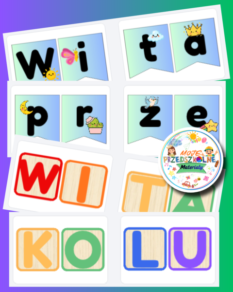 Girlanda / Napis „WITAMY W PRZEDSZKOLU” . Zestaw - 2 komplety