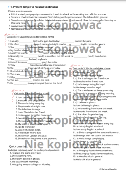 Karta Pracy Master the Tenses - Present Simple v. Continuous v. Perfect B1/B2