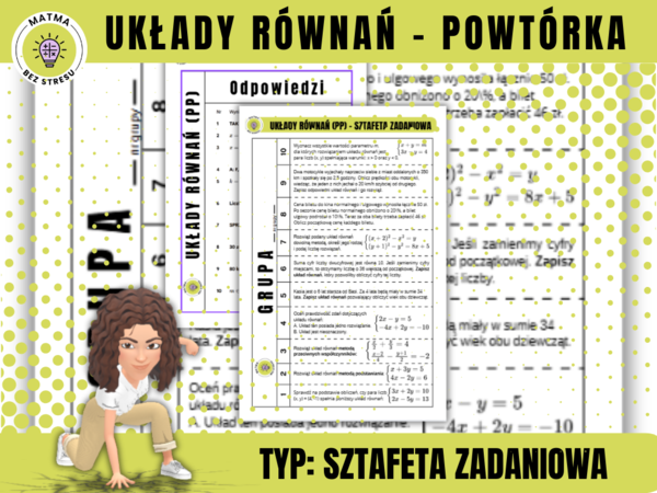 Układy równań - sztafeta zadaniowa - powtórka przed sprawdzianem