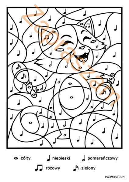 Kotek grający na marakasach (wartości rytmiczne nut)